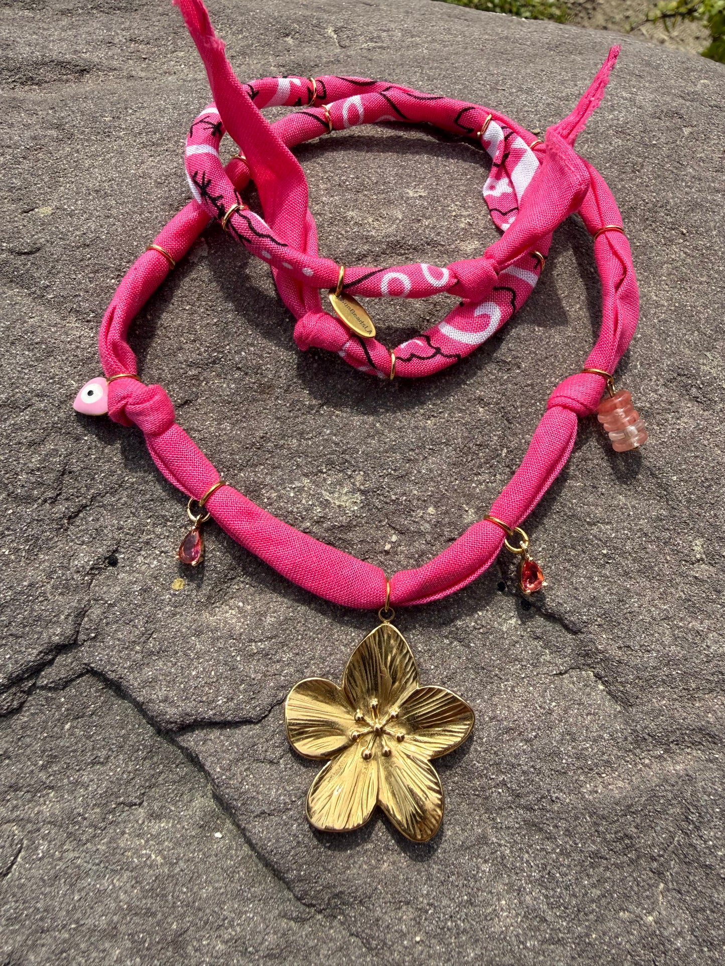 FRANGIPANI  // Hot Pink Handmade Bandana Necklace
