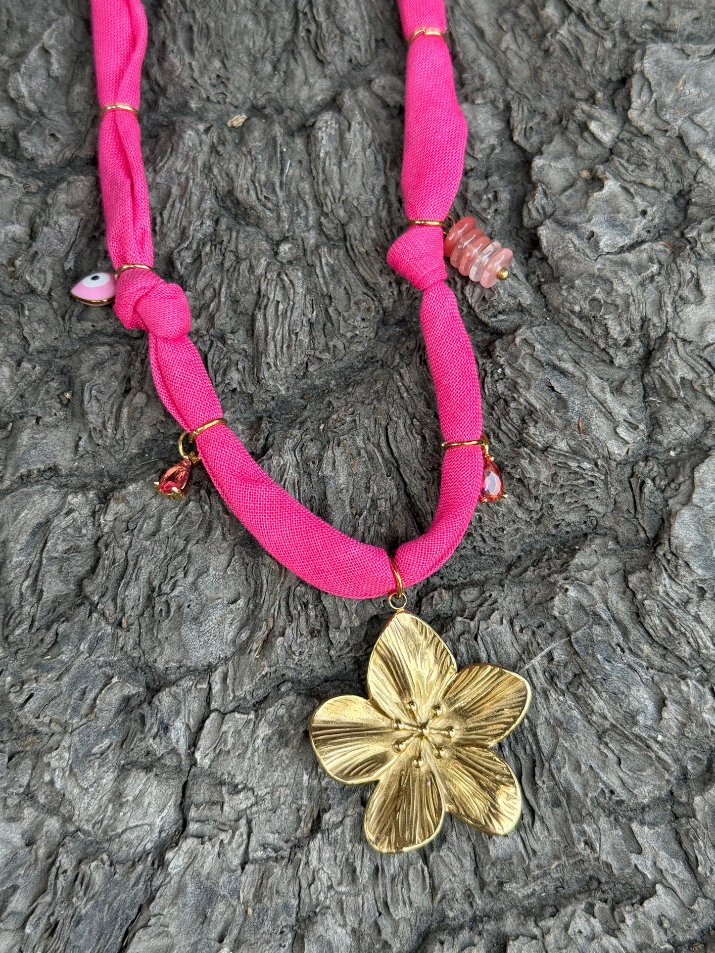 FRANGIPANI  // Hot Pink Handmade Bandana Necklace