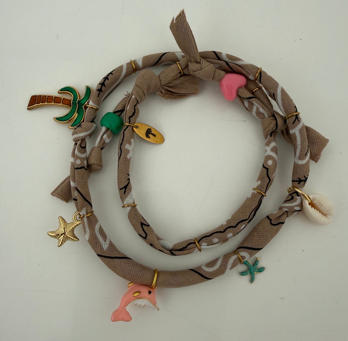 PINK DOLPHIN // Beige Handmade Bandana Necklace