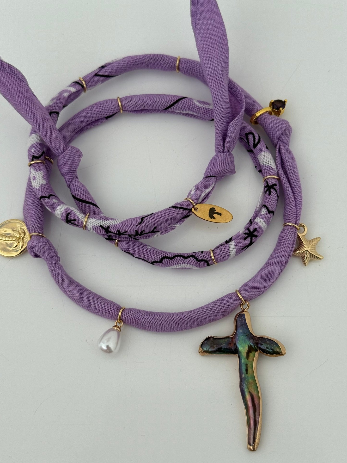 SHELL CROSS // Lavender Handmade Bandana Necklace
