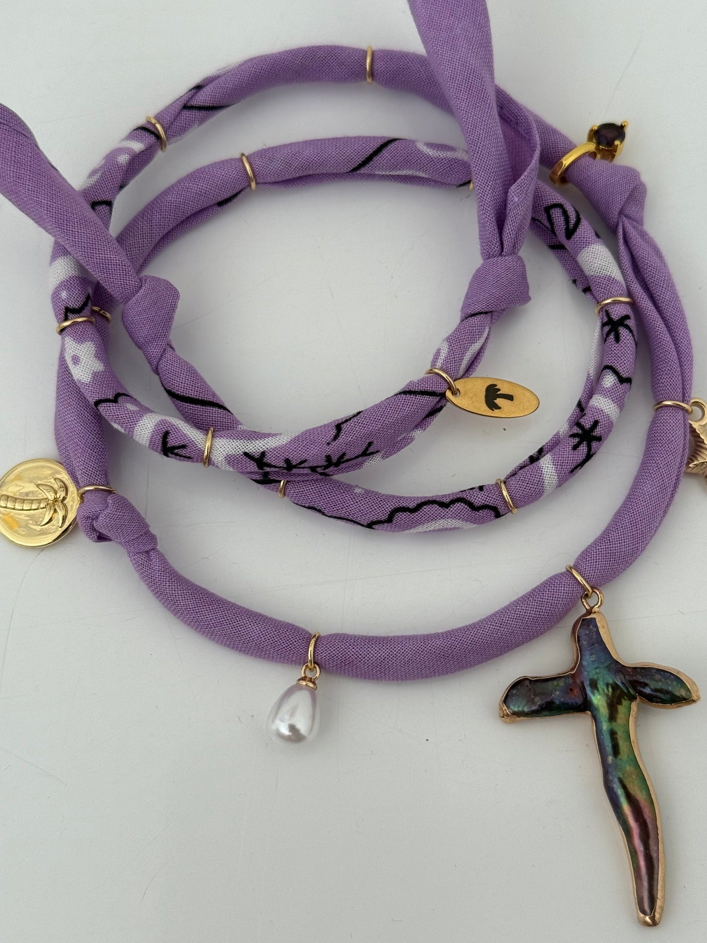 SHELL CROSS // Lavender Handmade Bandana Necklace