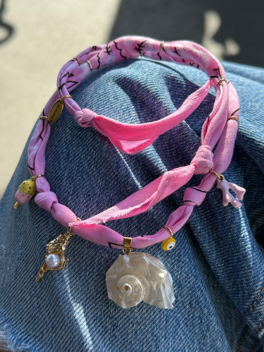 BERRY VANILLA // Light Pink Handmade Bandana Necklace