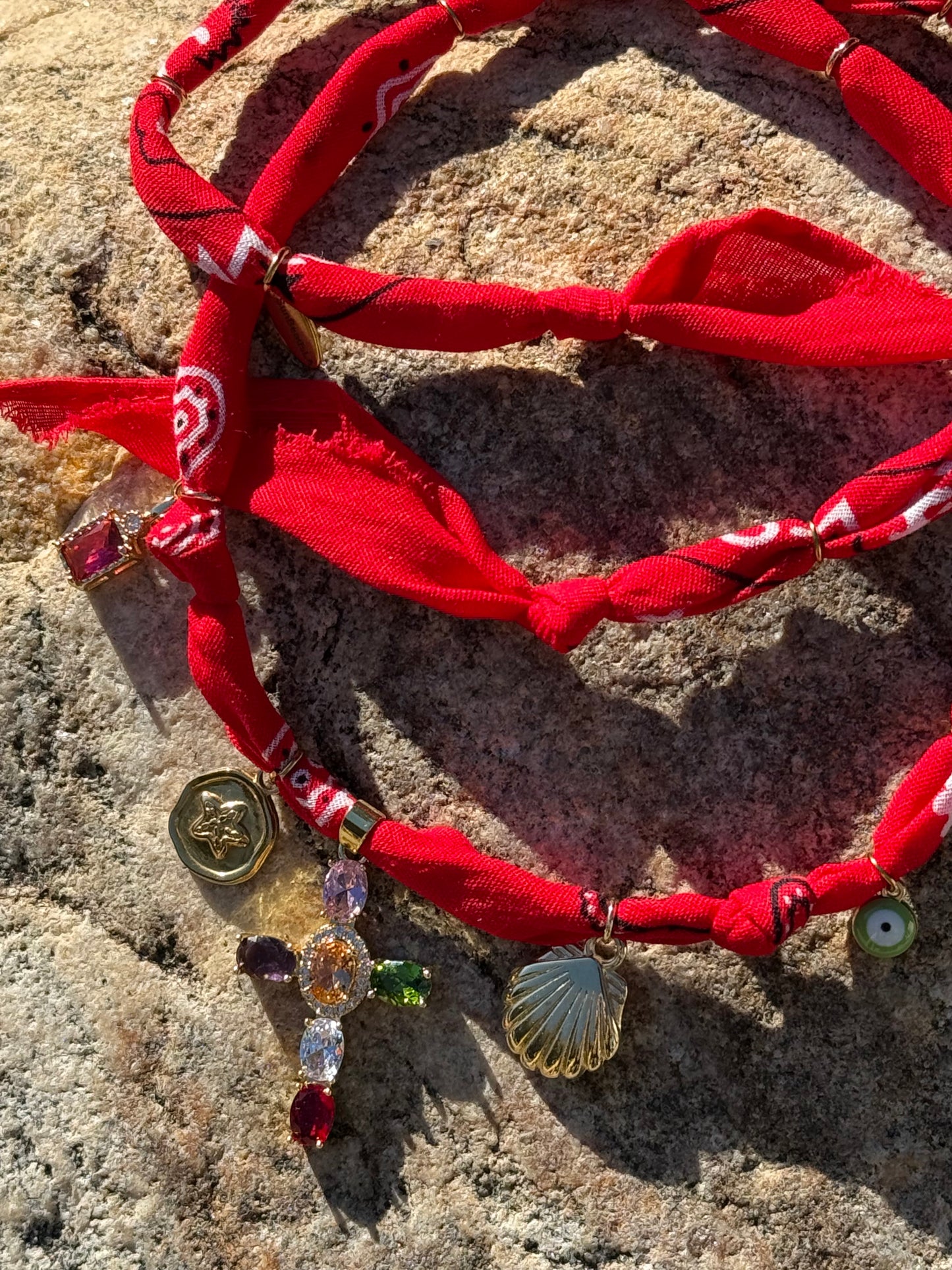 RAINBOW CROSS // Red Handmade Bandana Necklace