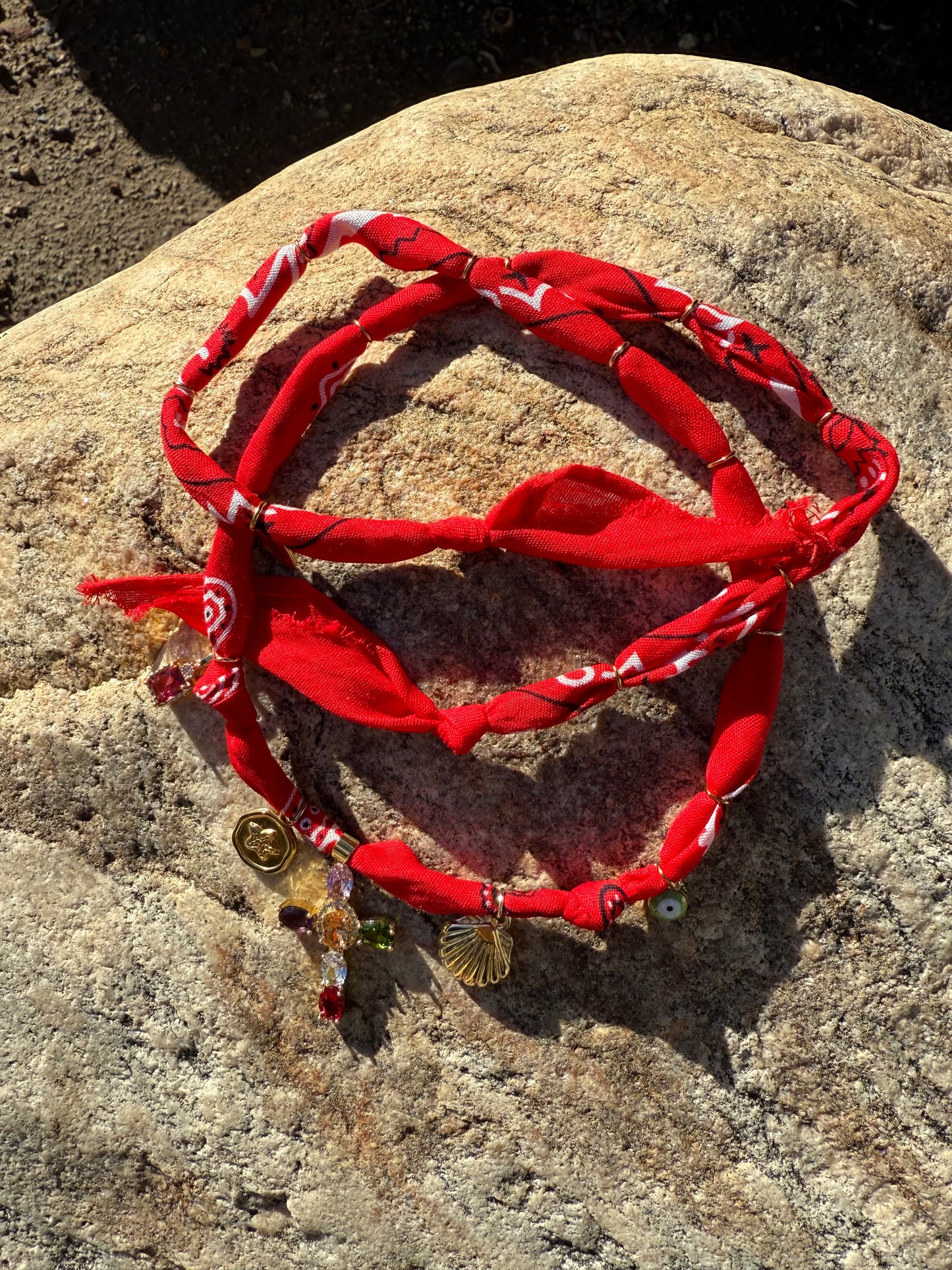 RAINBOW CROSS // Red Handmade Bandana Necklace