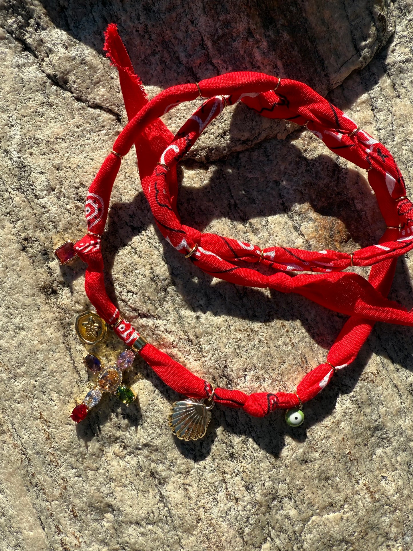 RAINBOW CROSS // Red Handmade Bandana Necklace