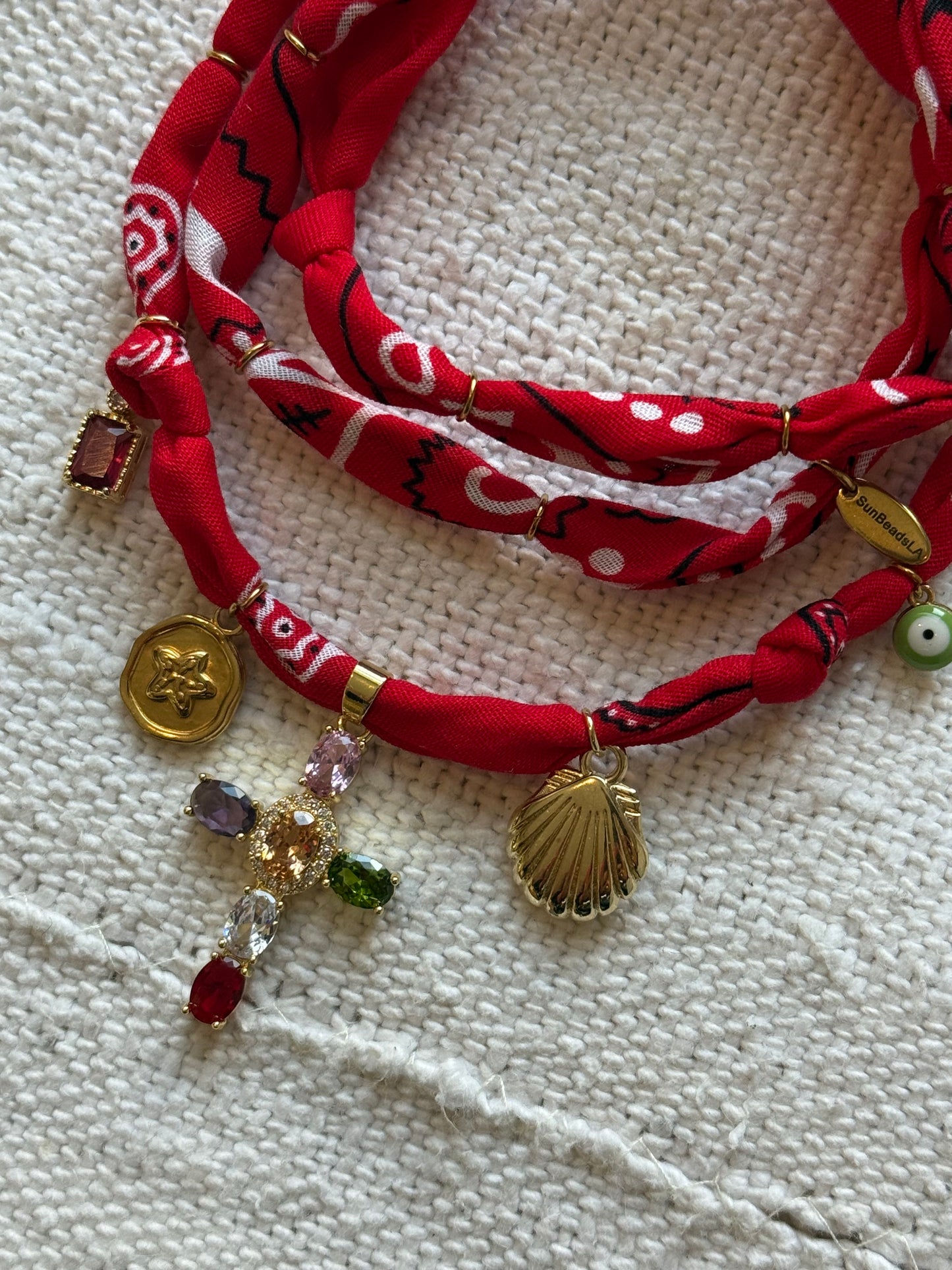 RAINBOW CROSS // Red Handmade Bandana Necklace