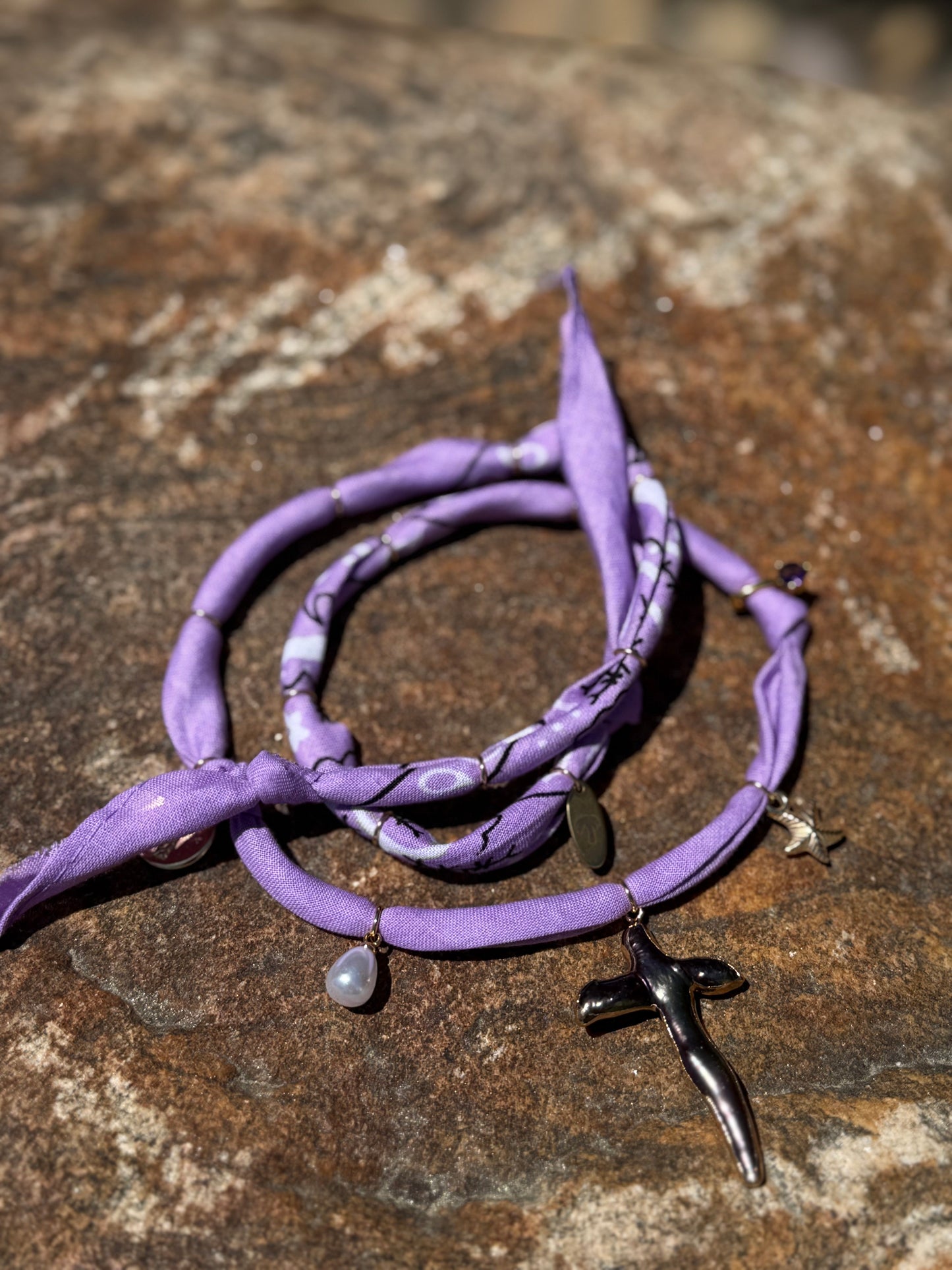 SHELL CROSS // Lavender Handmade Bandana Necklace