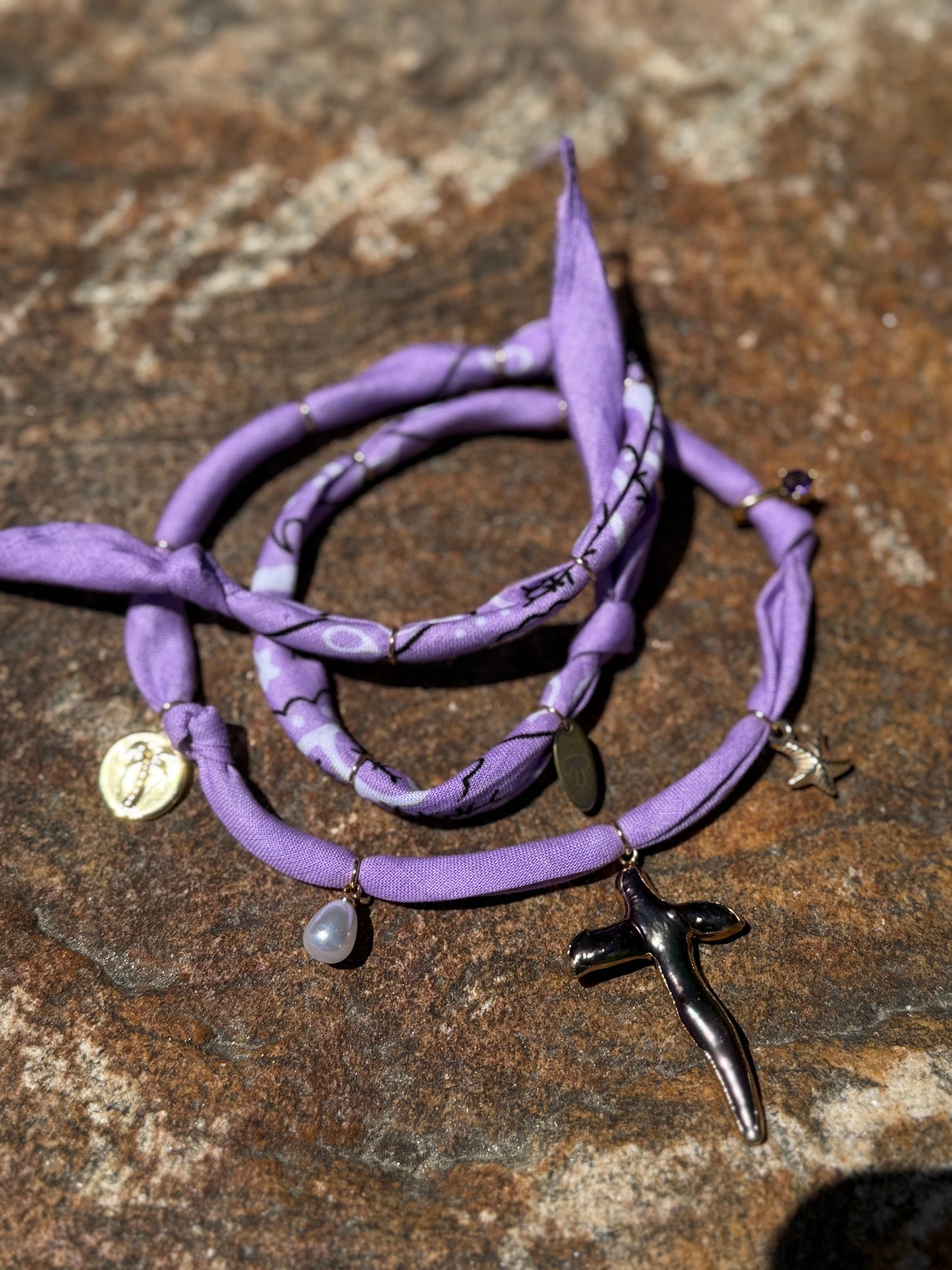SHELL CROSS // Lavender Handmade Bandana Necklace