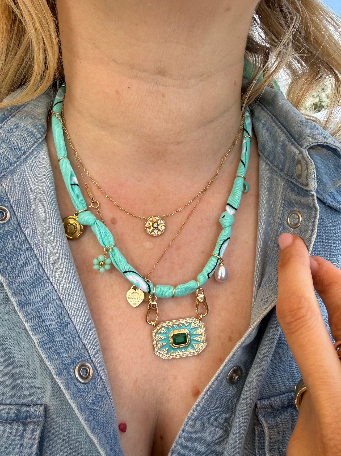 BLUE ME // Turquoise Green Handmade Bandana Necklace