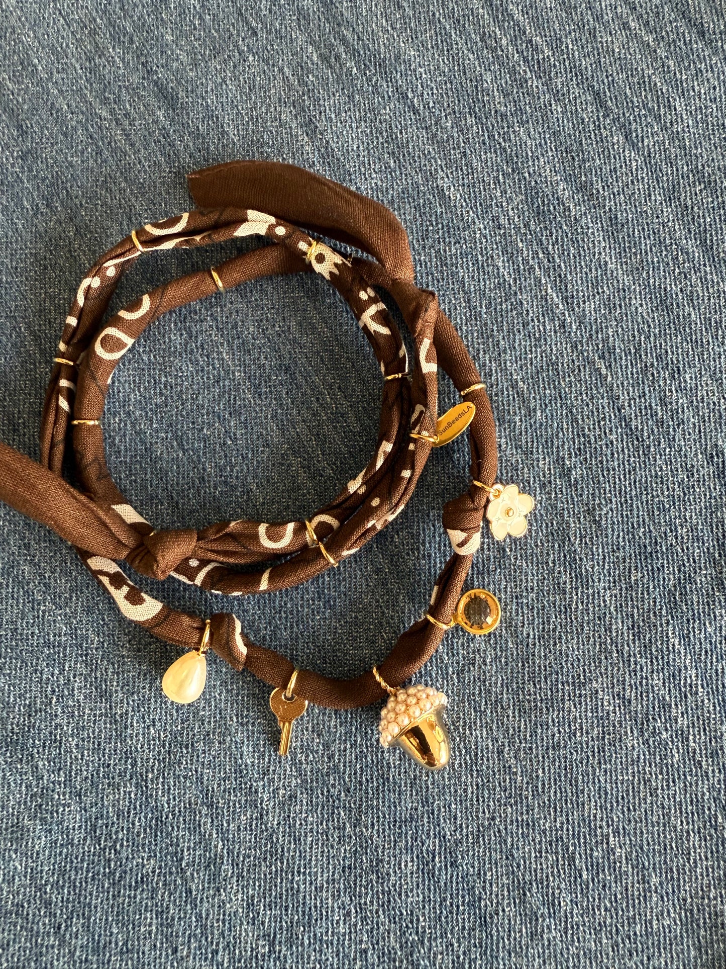 ACORN PEARL // Brown Handmade Bandana Necklace