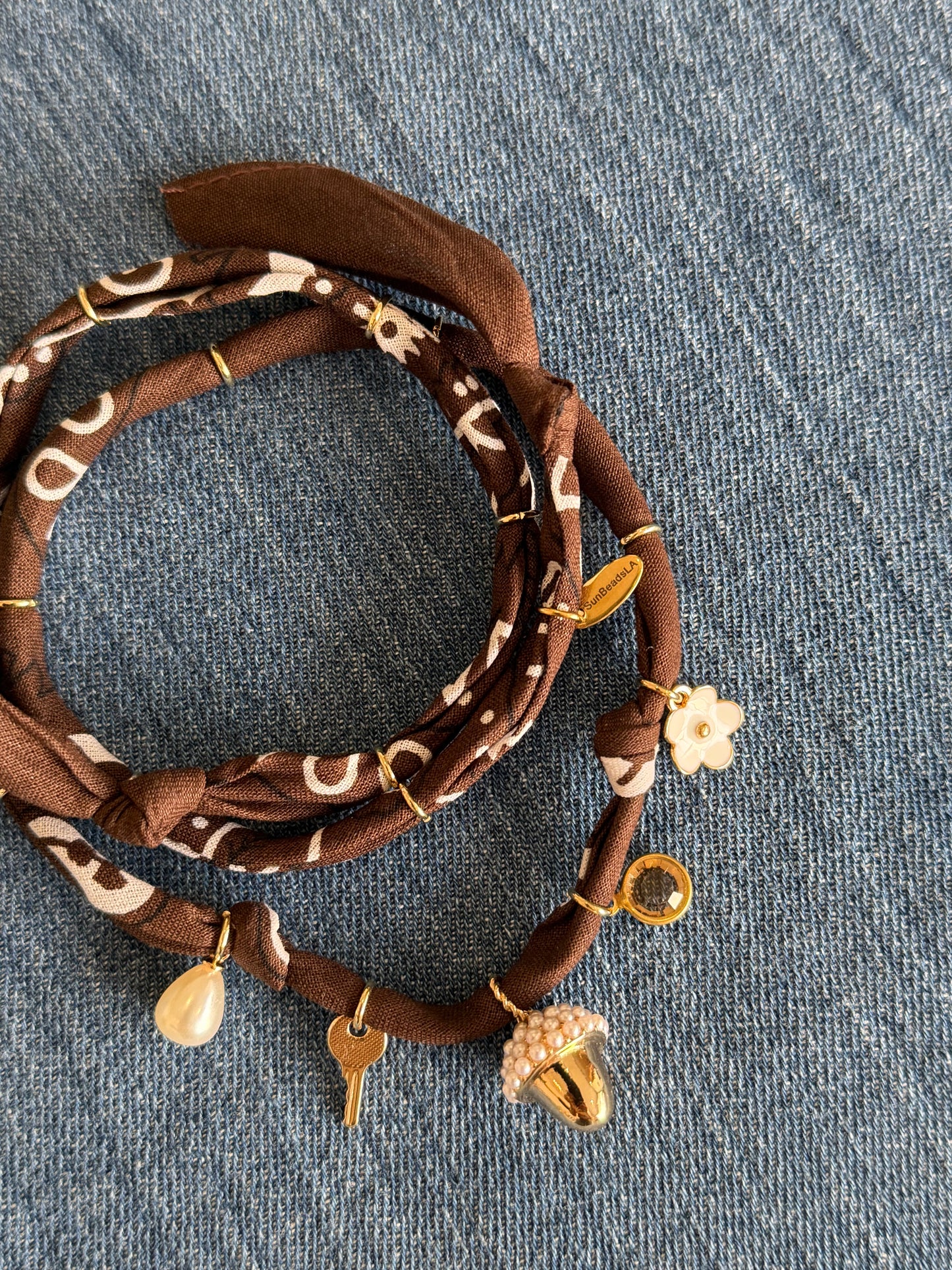 ACORN PEARL // Brown Handmade Bandana Necklace