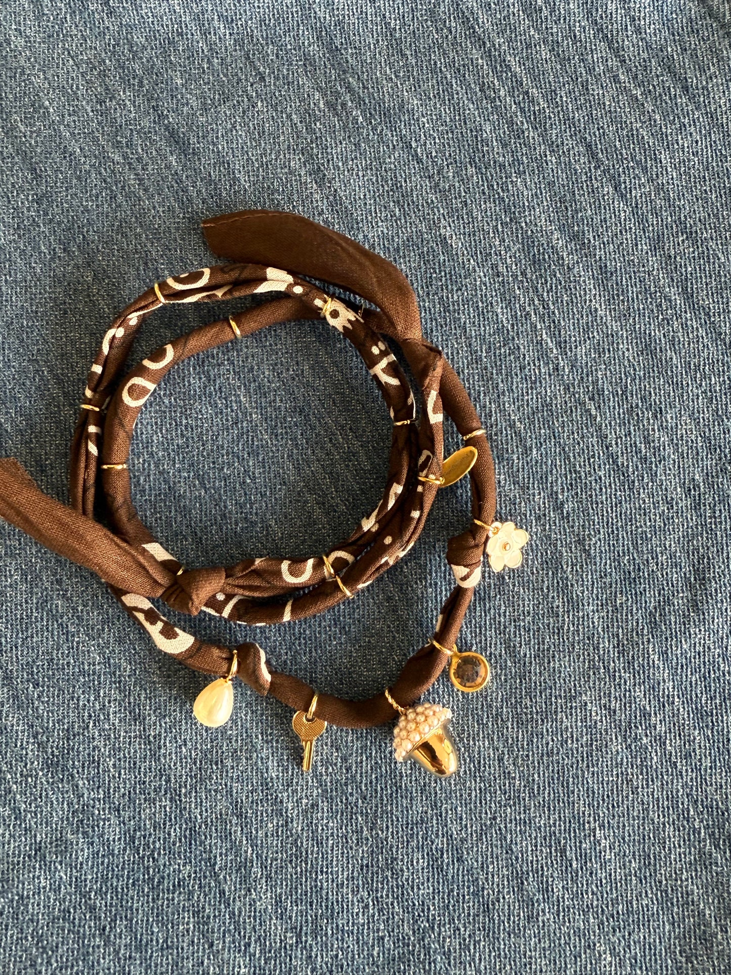 ACORN PEARL // Brown Handmade Bandana Necklace