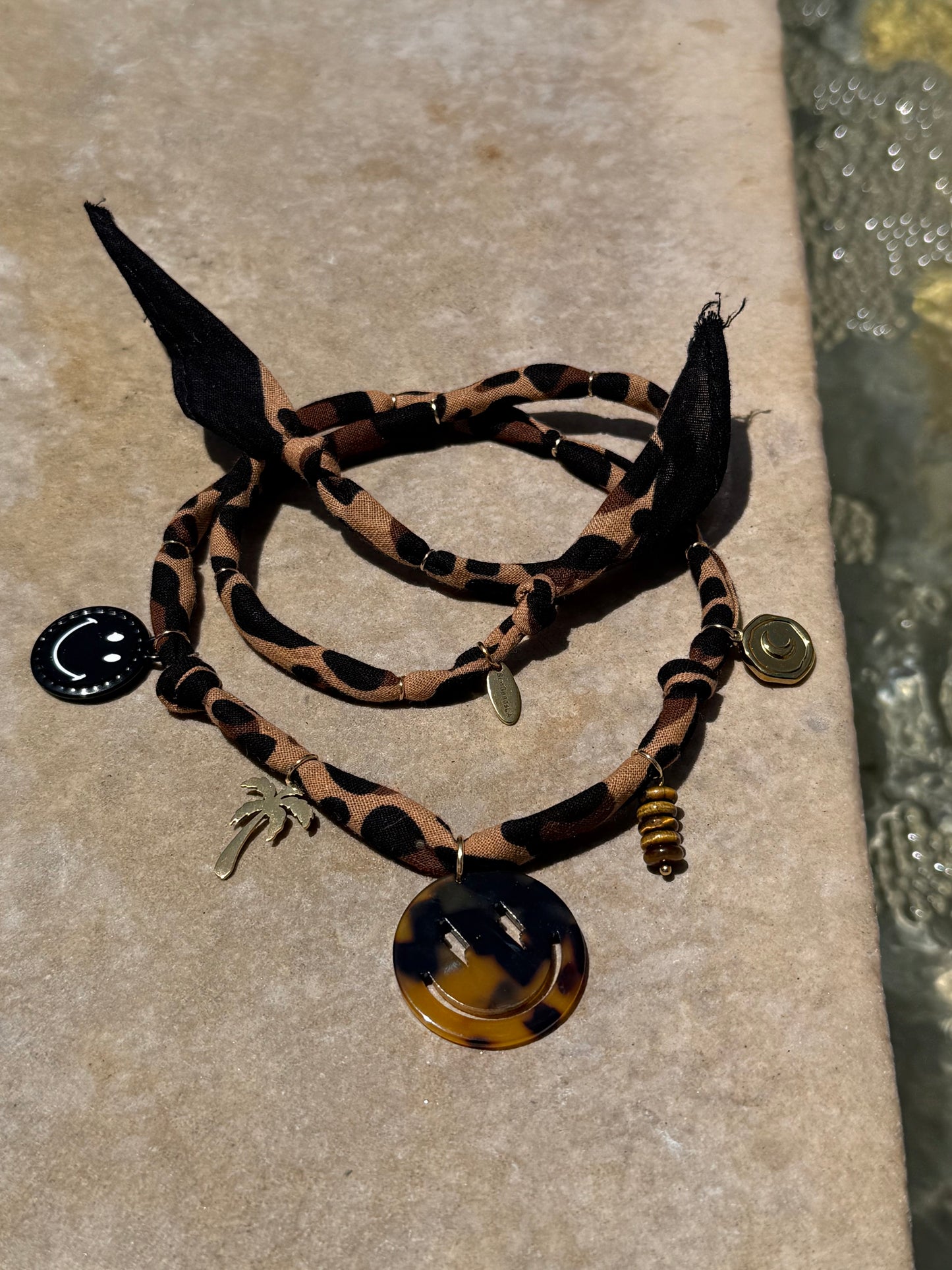 SMILEY #7 // Cheetah print Handmade Bandana Necklace