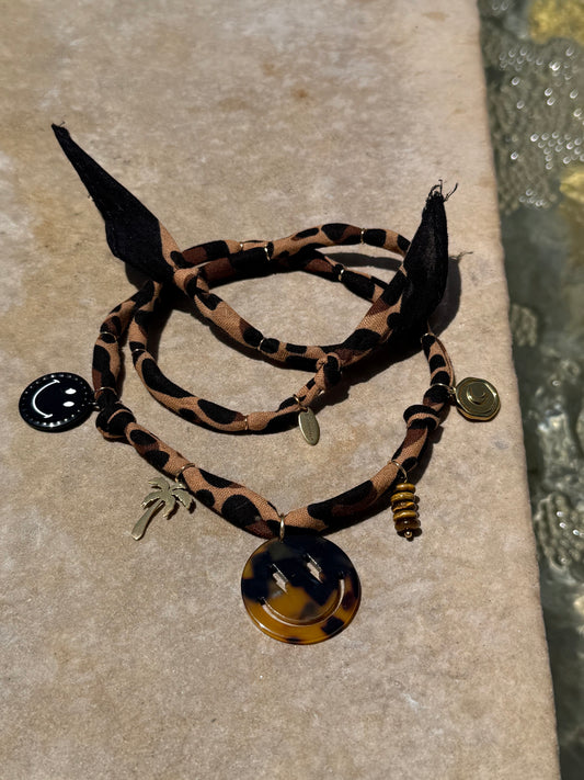 SMILEY #7 // Cheetah print Handmade Bandana Necklace