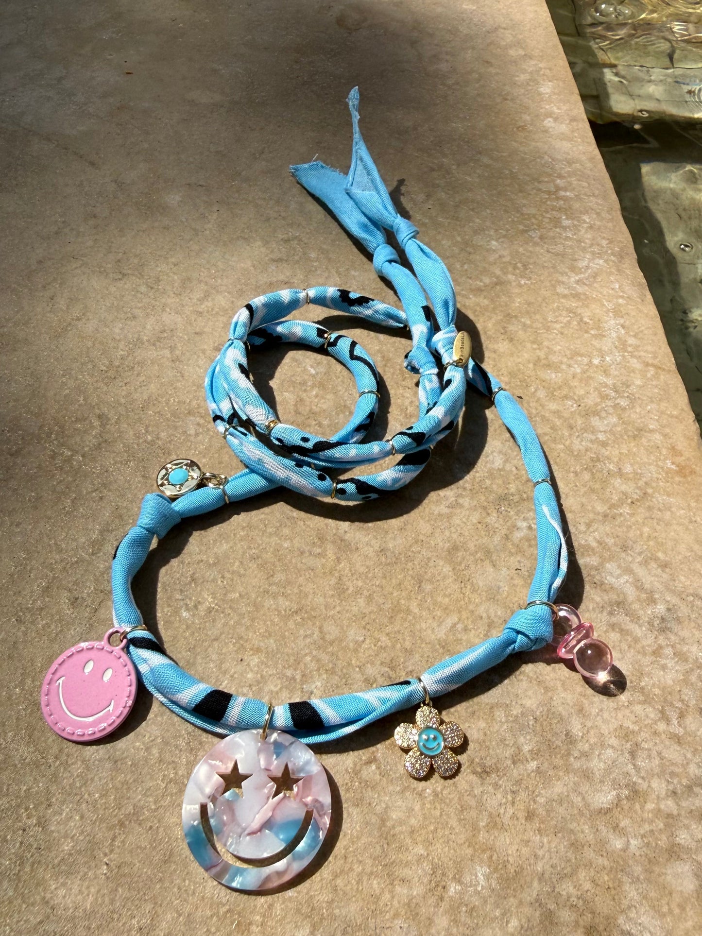 SMILEY #6 // Baby Blue Handmade Bandana Necklace