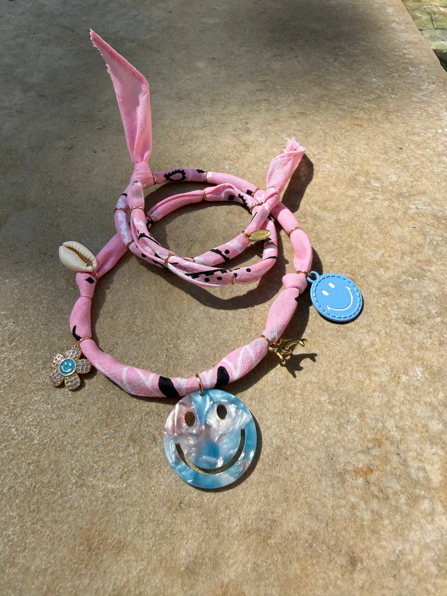 SMILEY #2 // Candy Pink Handmade Bandana Necklace