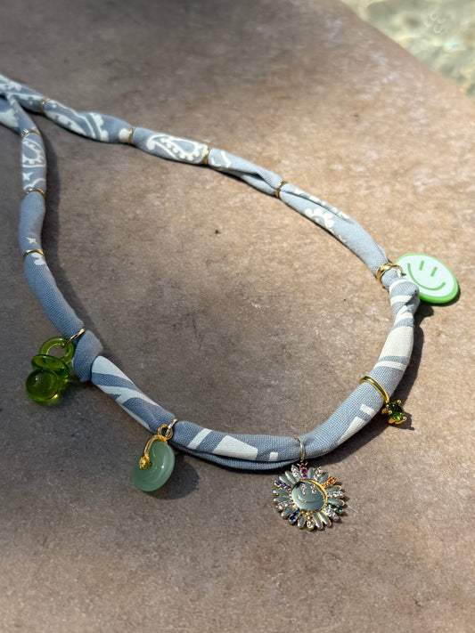 SMILEY #5 // Grey Green Handmade Bandana Necklace