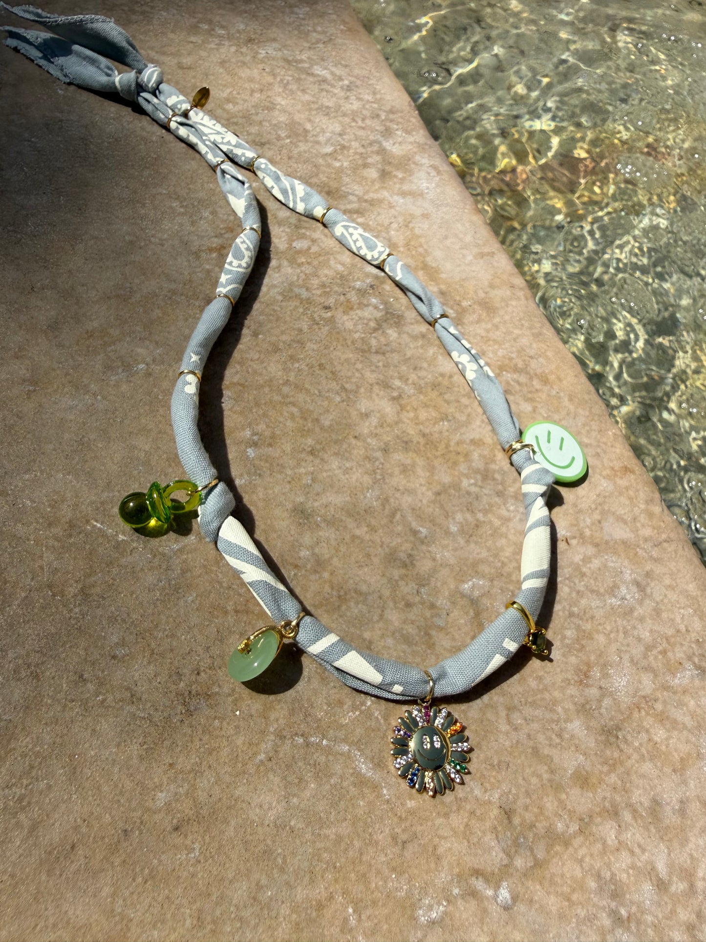 SMILEY #5 // Grey Green Handmade Bandana Necklace