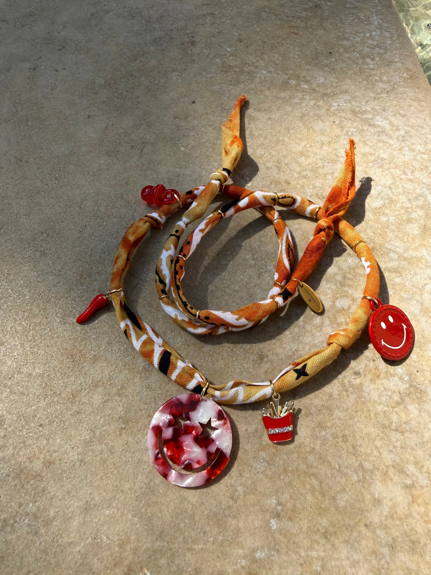 SMILEY #4 // Pizza crust Handmade Bandana Necklace