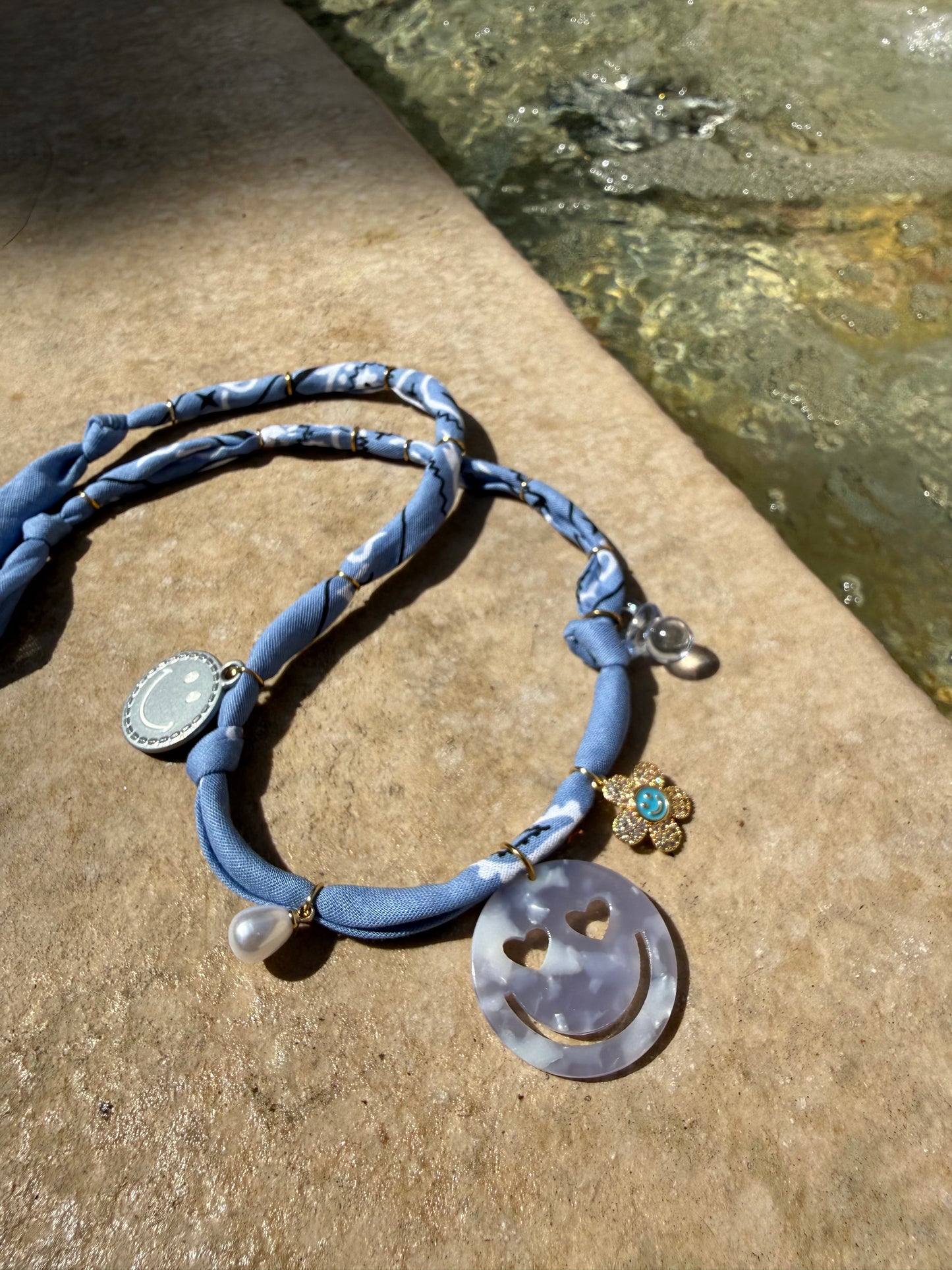 SMILEY #3 // Blue Jeans Handmade Bandana Necklace
