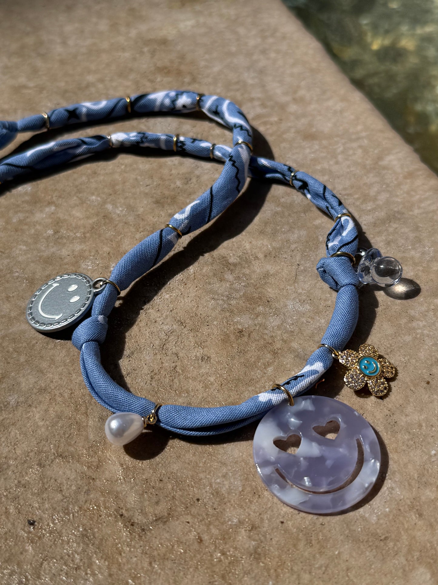 SMILEY #3 // Blue Jeans Handmade Bandana Necklace