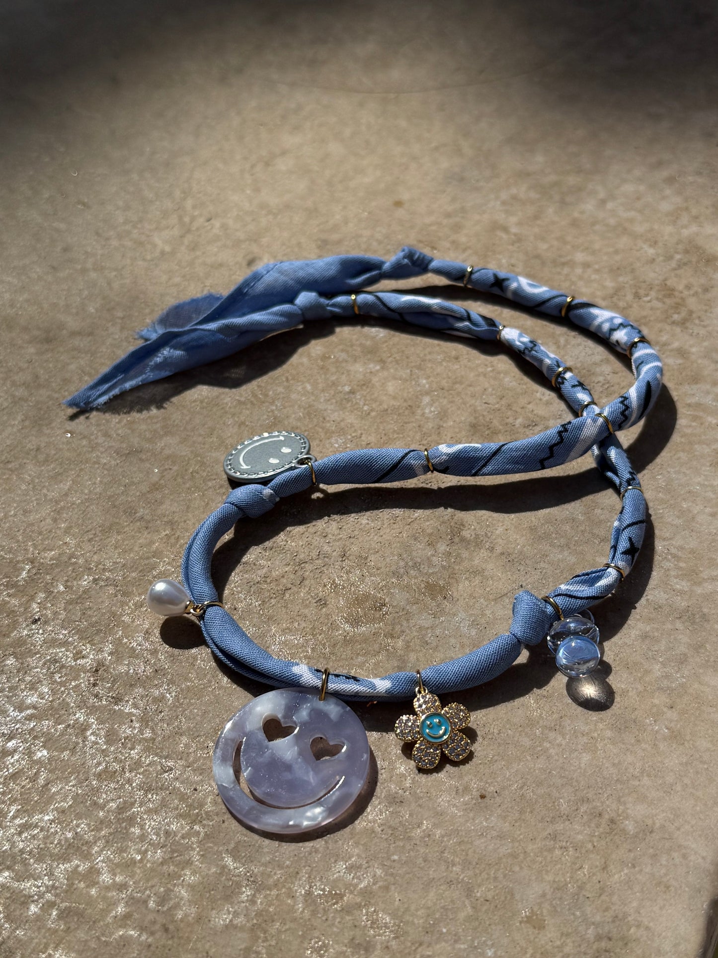 SMILEY #3 // Blue Jeans Handmade Bandana Necklace