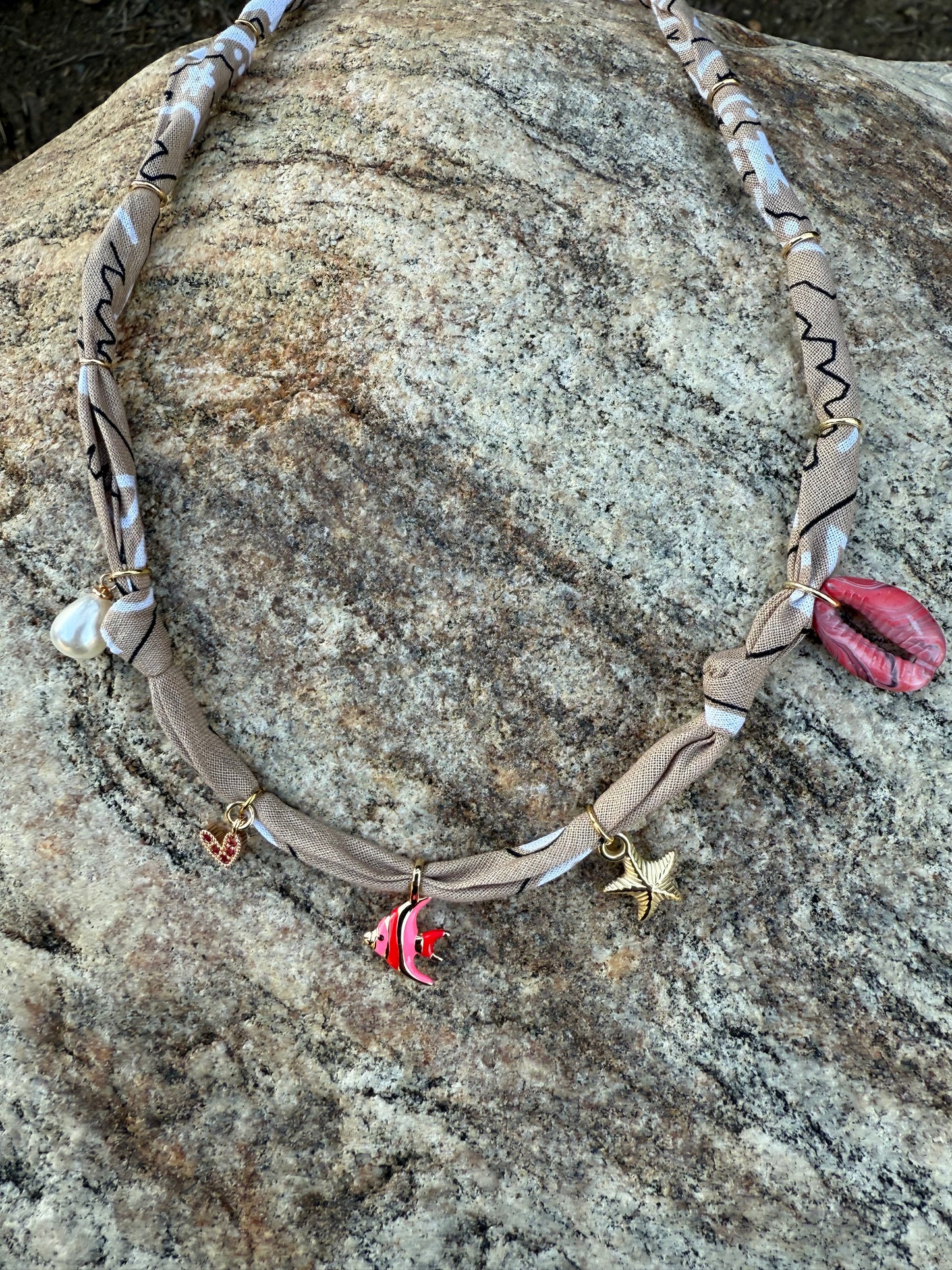 CORAL FISH // Beige Handmade Bandana Necklace