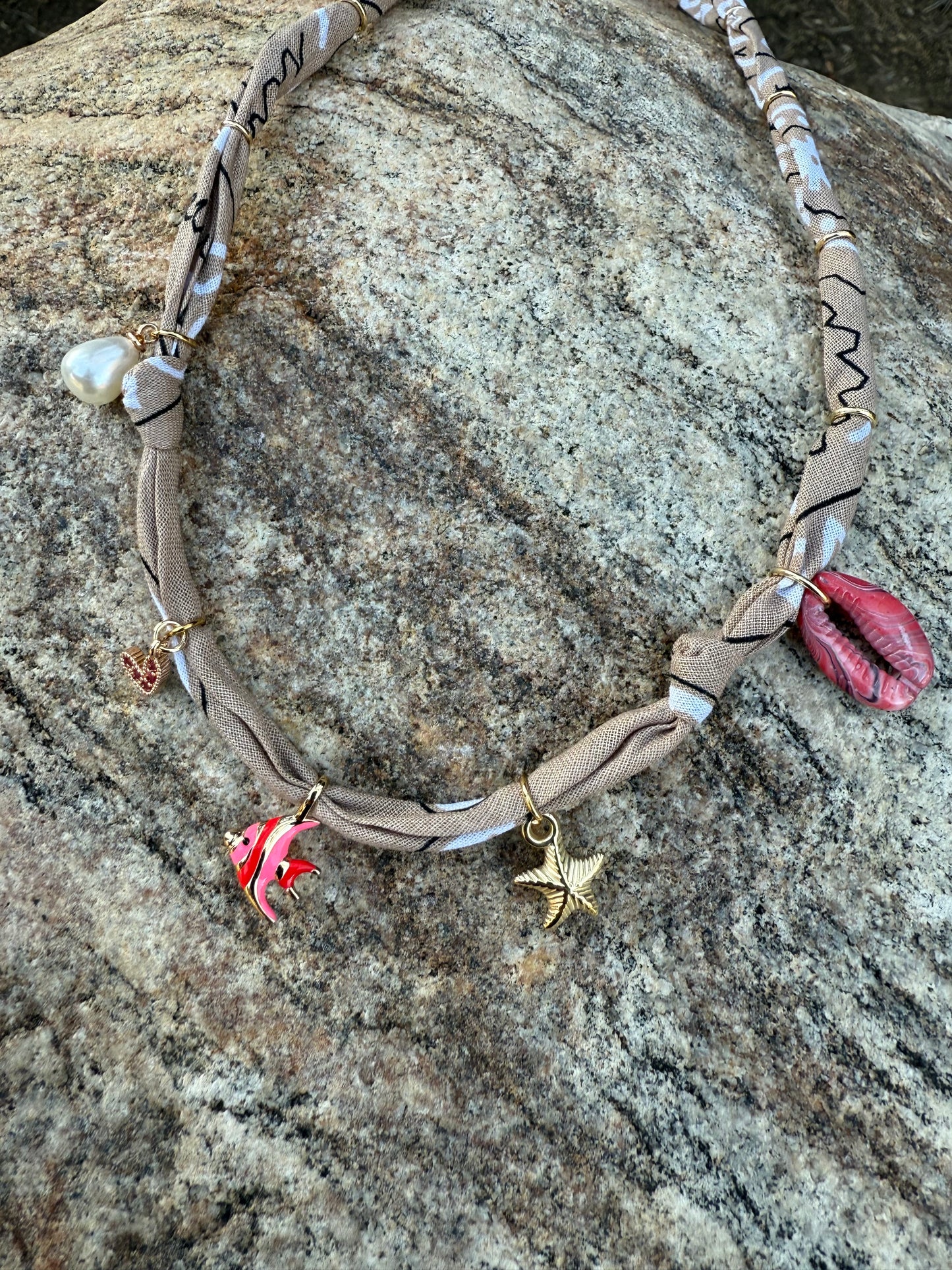 CORAL FISH // Beige Handmade Bandana Necklace