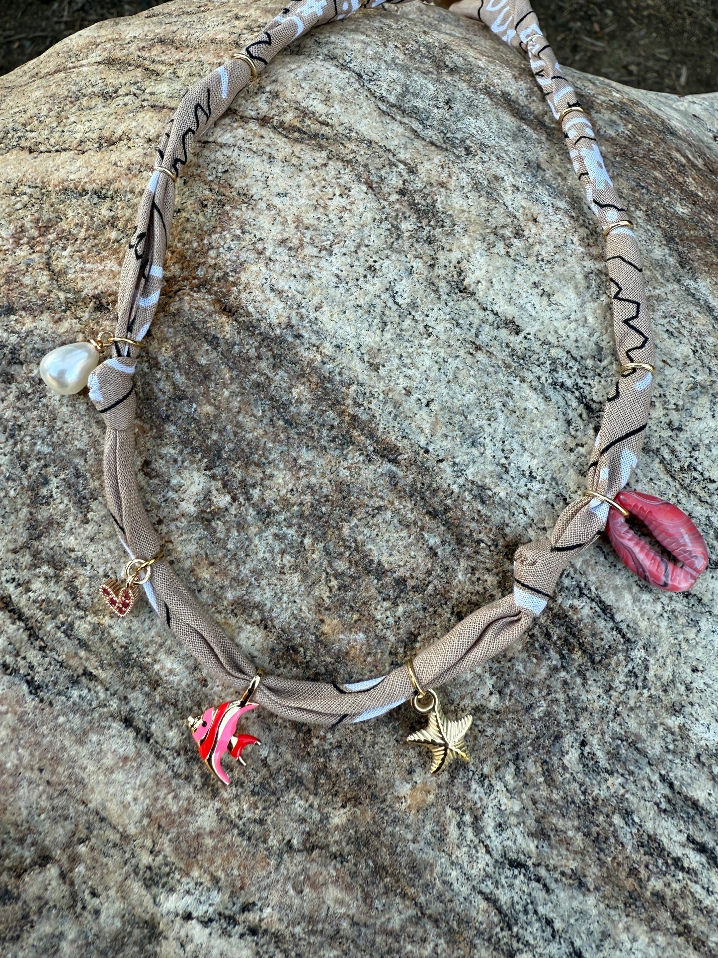 CORAL FISH // Beige Handmade Bandana Necklace