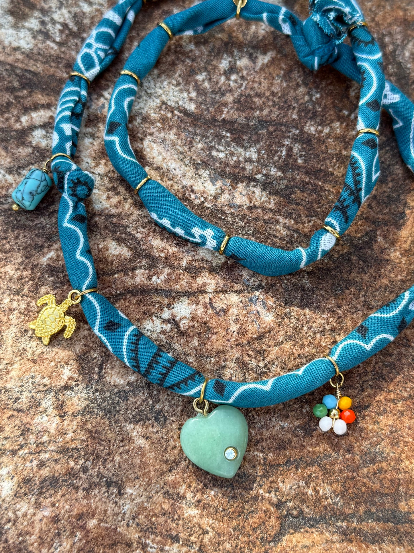 AVENTURINE HEART // Indigo Blue Handmade Bandana Necklace