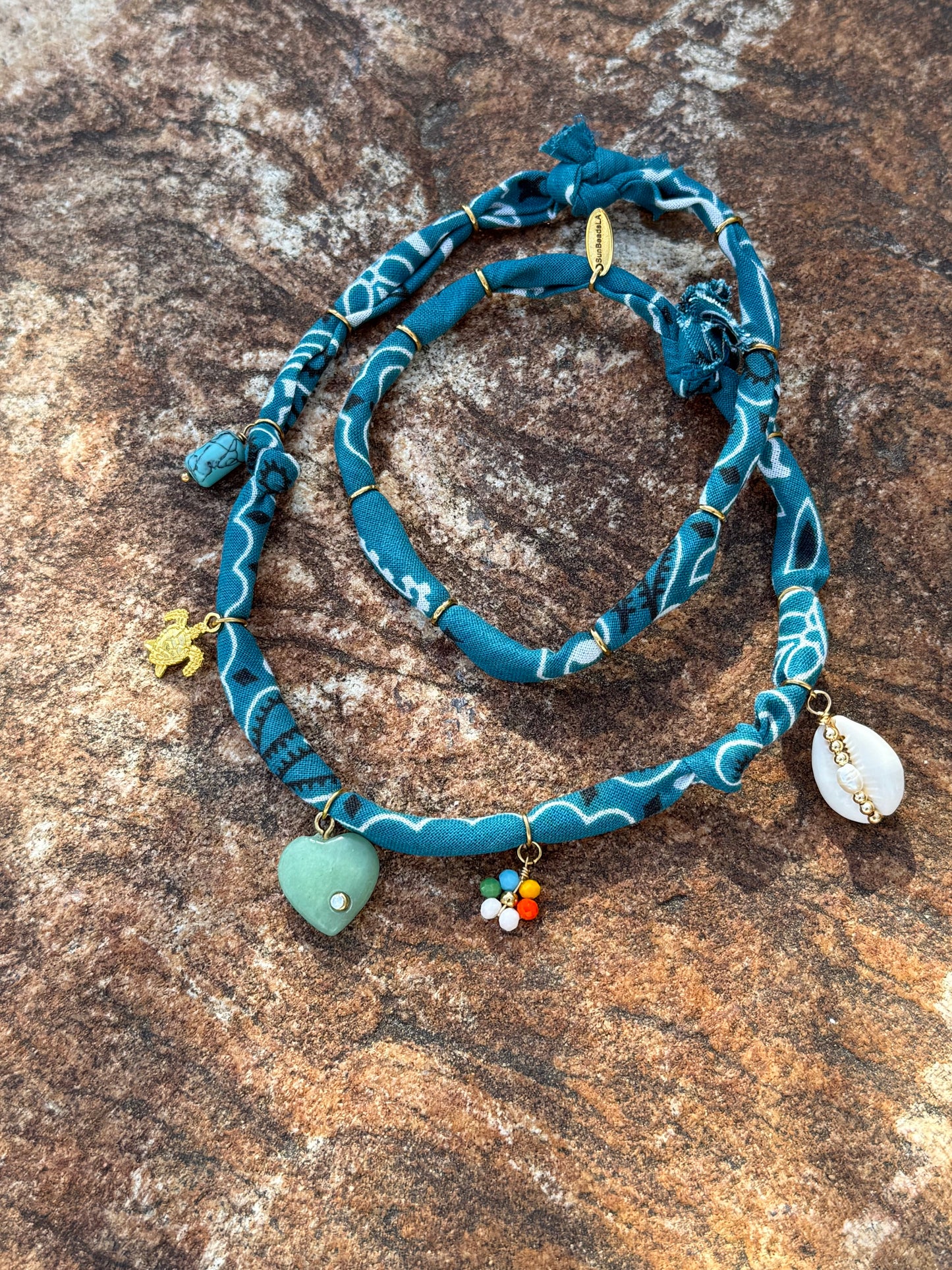 AVENTURINE HEART // Indigo Blue Handmade Bandana Necklace