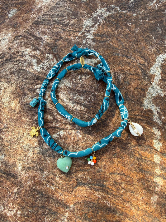 AVENTURINE HEART // Indigo Blue Handmade Bandana Necklace