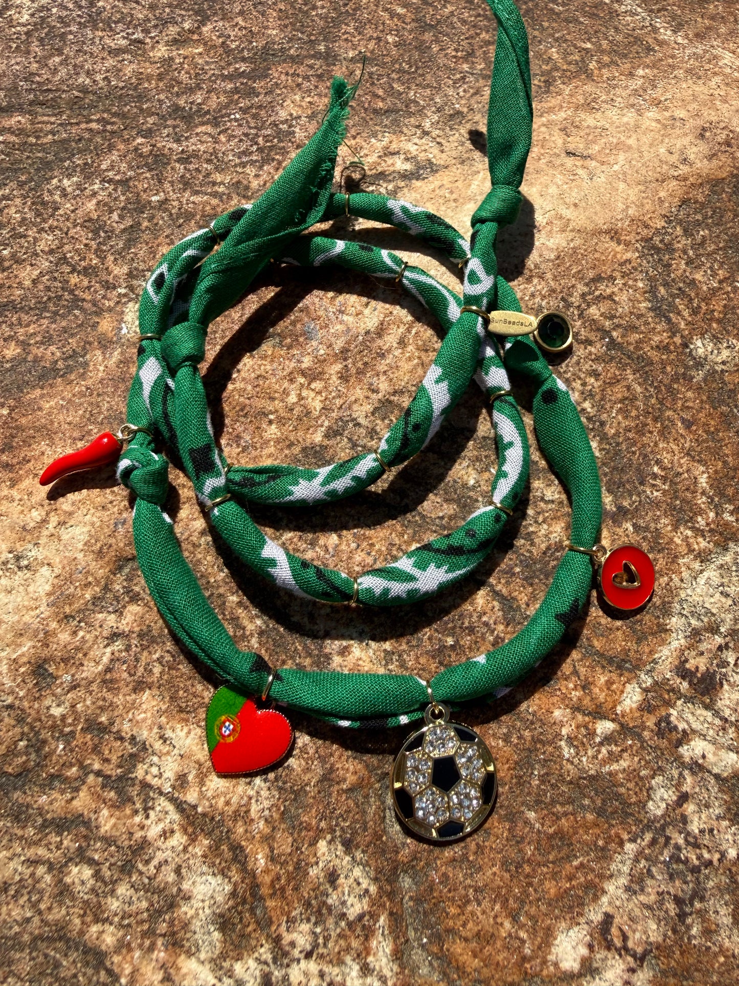 WORLD CUP PORTUGAL LOVE // Dark Green Handmade Bandana Necklace