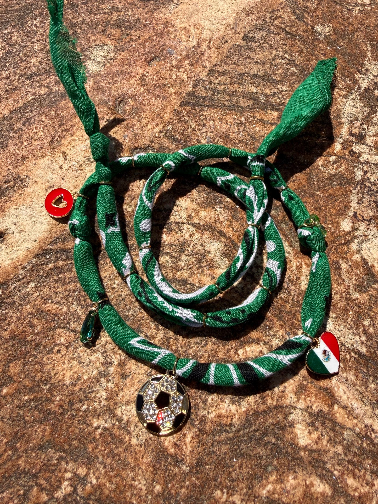 WORLD CUP MEXICO LOVE // Dark Green Handmade Bandana Necklace