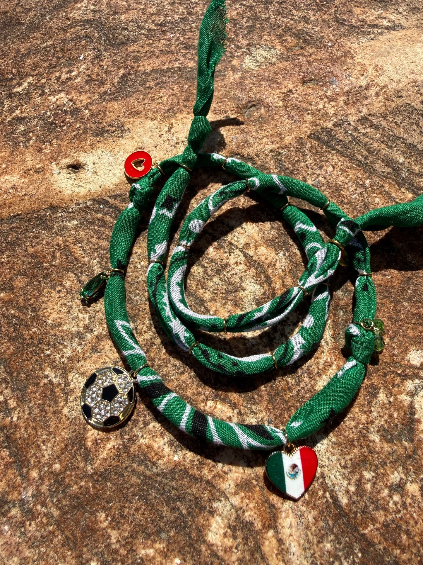 WORLD CUP MEXICO LOVE // Dark Green Handmade Bandana Necklace