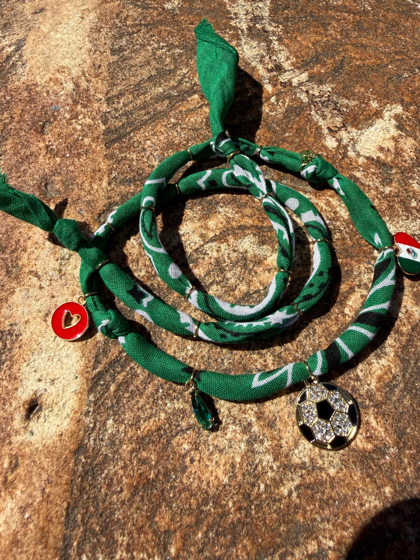 WORLD CUP MEXICO LOVE // Dark Green Handmade Bandana Necklace