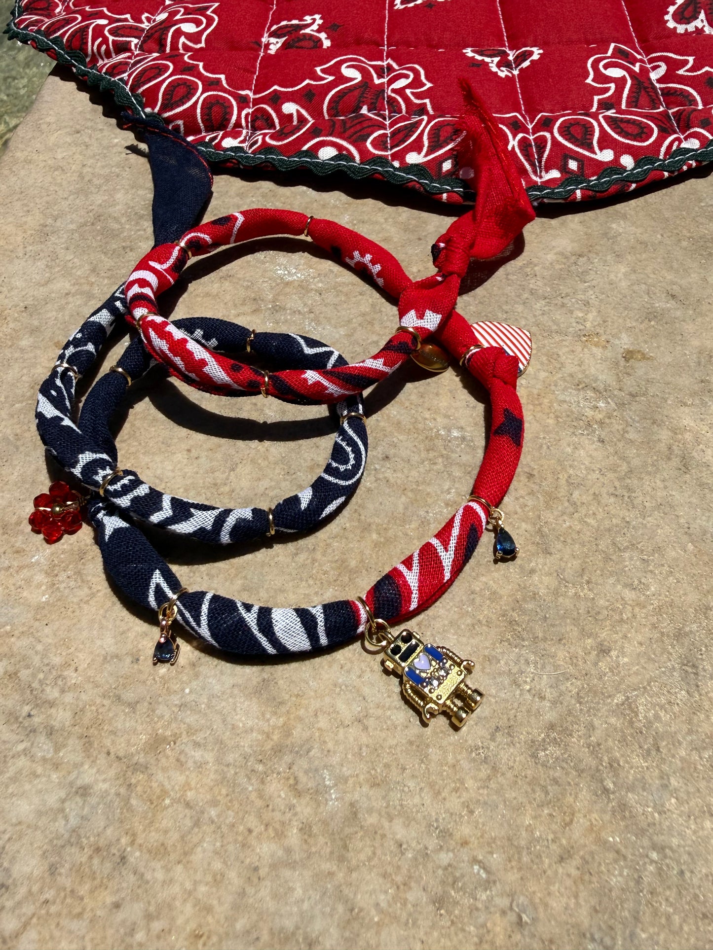 MAX THE ROBOT // Red & Blue Bandana Necklace