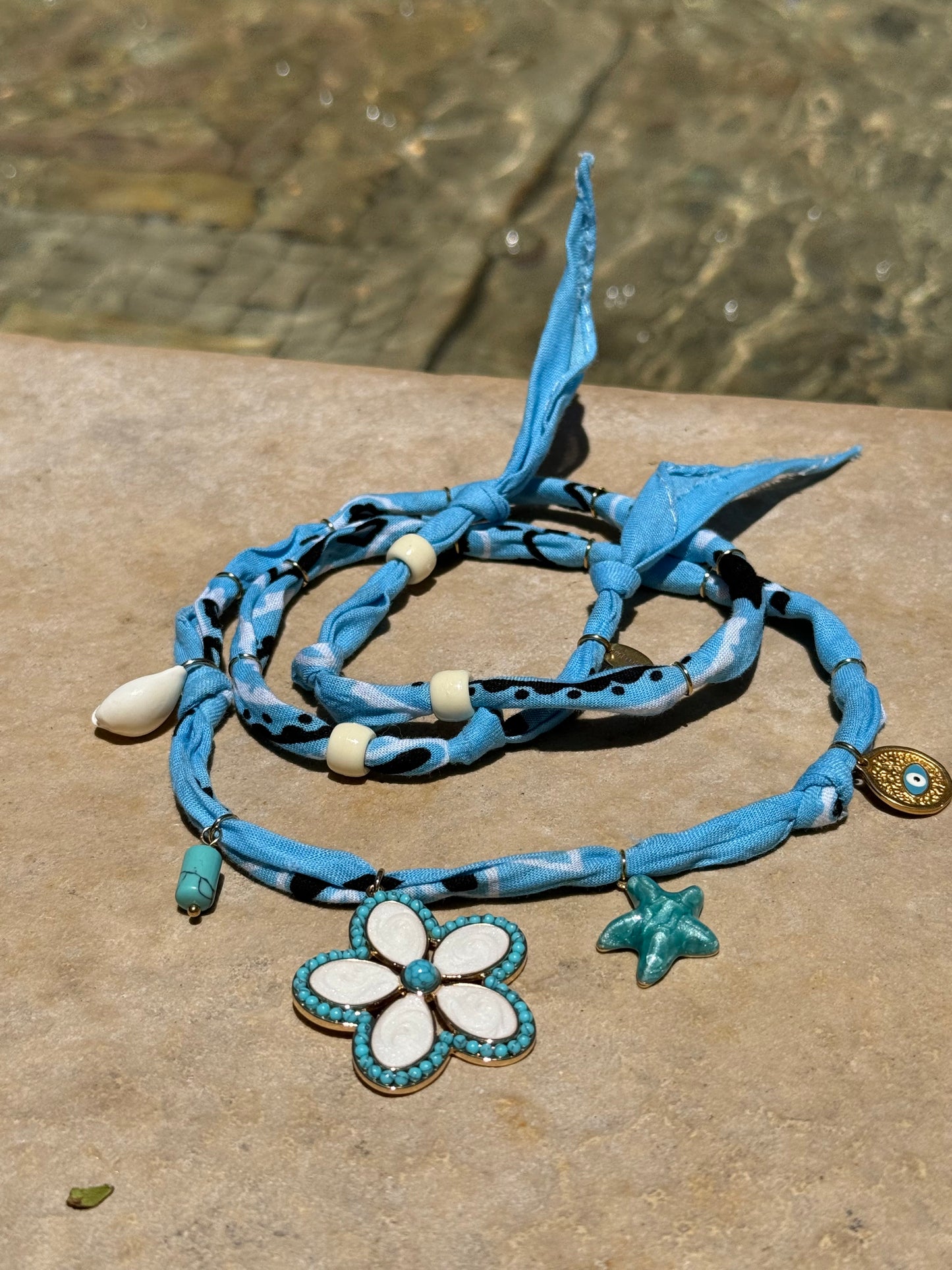 TAHITI FLOWER // Baby Blue Handmade Bandana Necklace