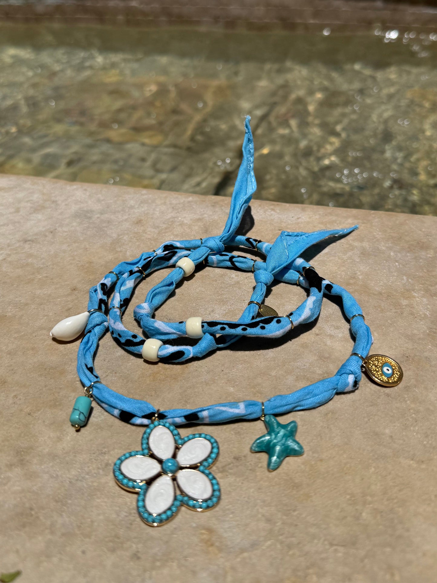 TAHITI FLOWER // Baby Blue Handmade Bandana Necklace