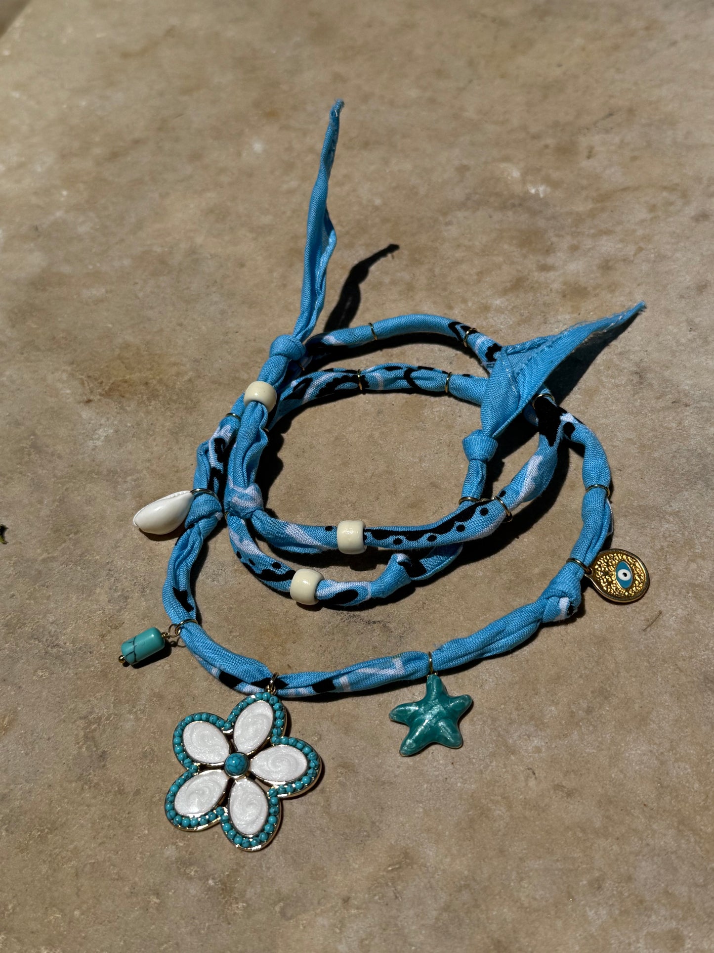 TAHITI FLOWER // Baby Blue Handmade Bandana Necklace