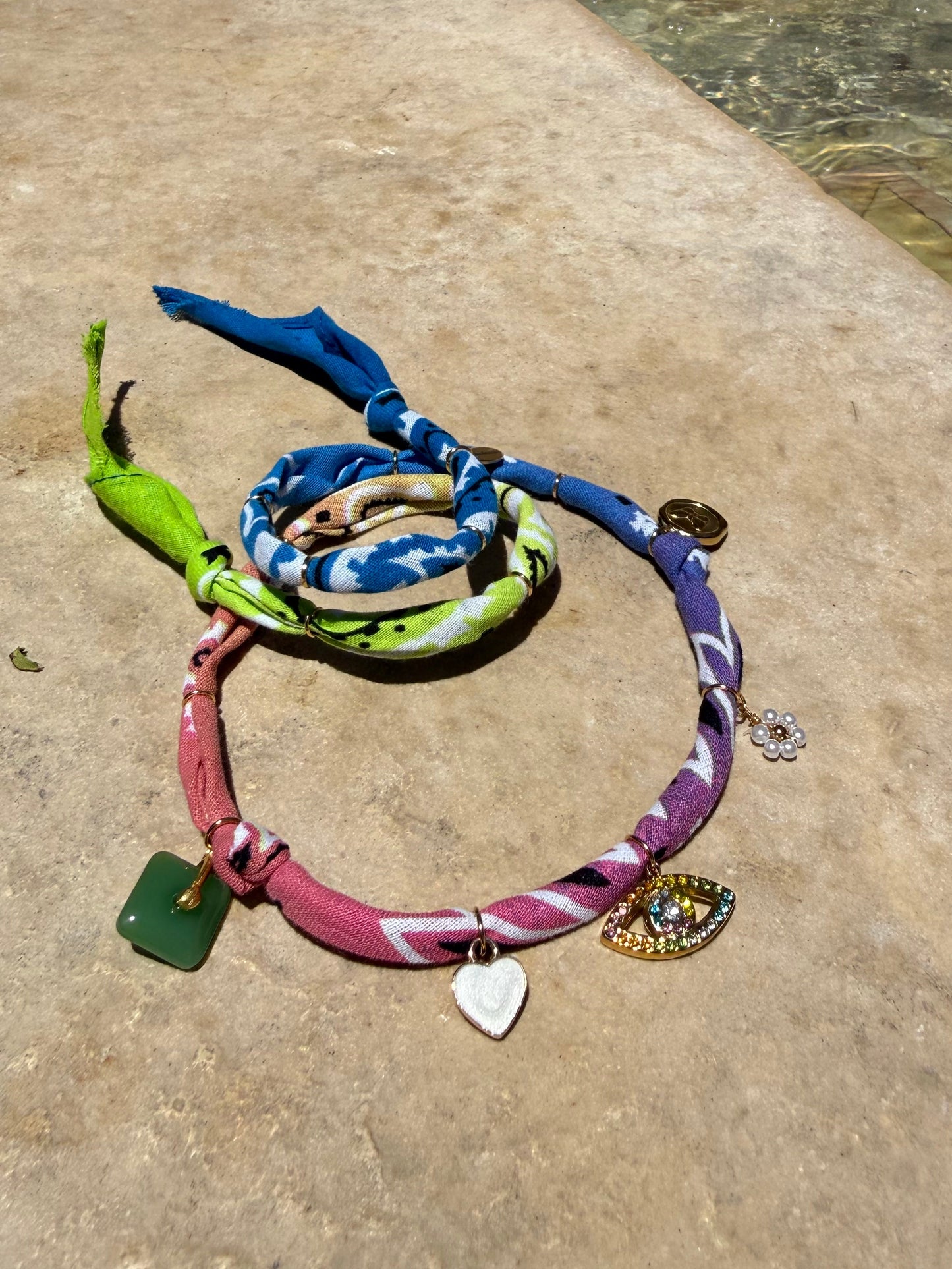 RAINBOW EYE // Gradient Blue Pink Handmade Bandana Necklace