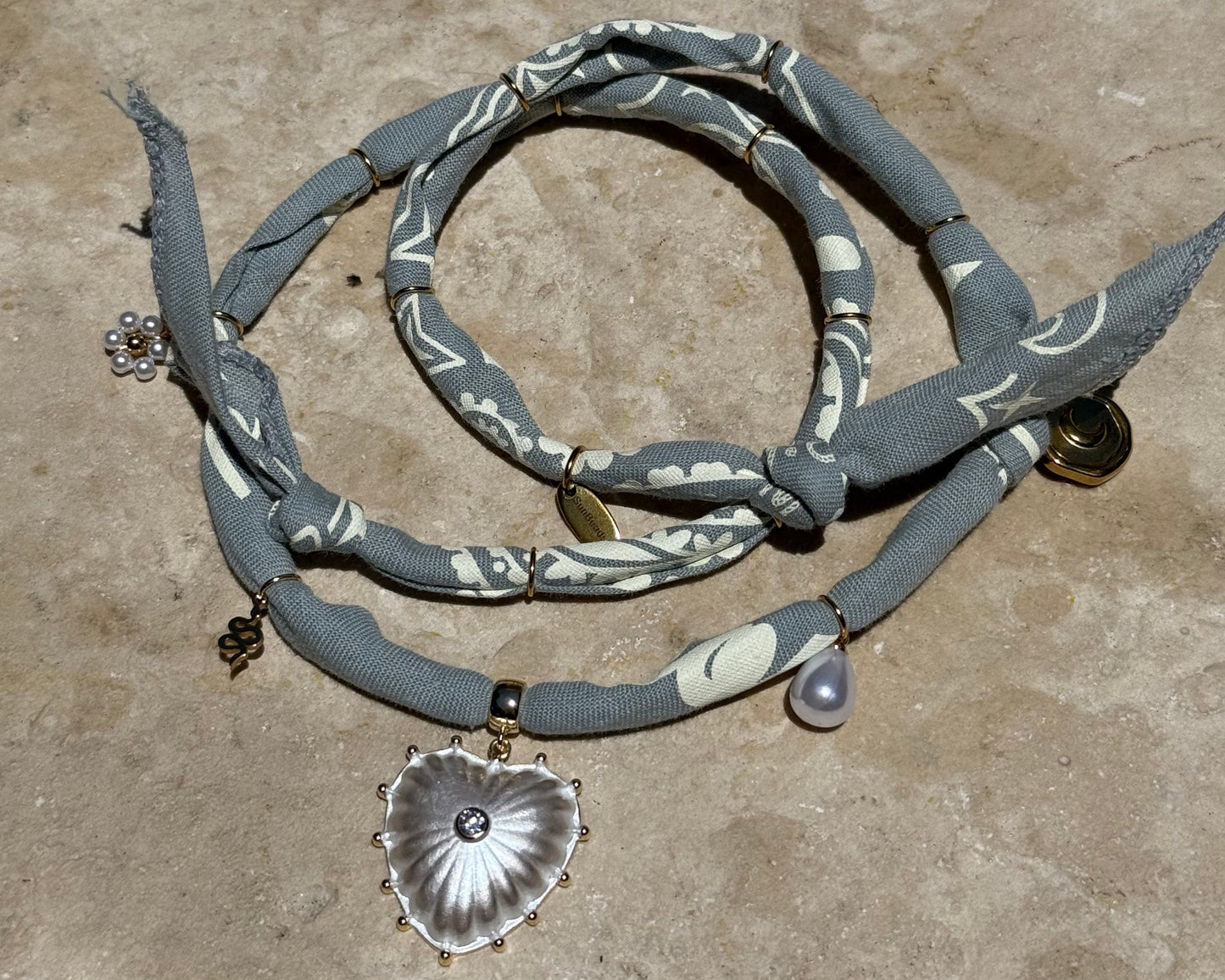 IVORY HEART // Grey Green Handmade Bandana Necklace