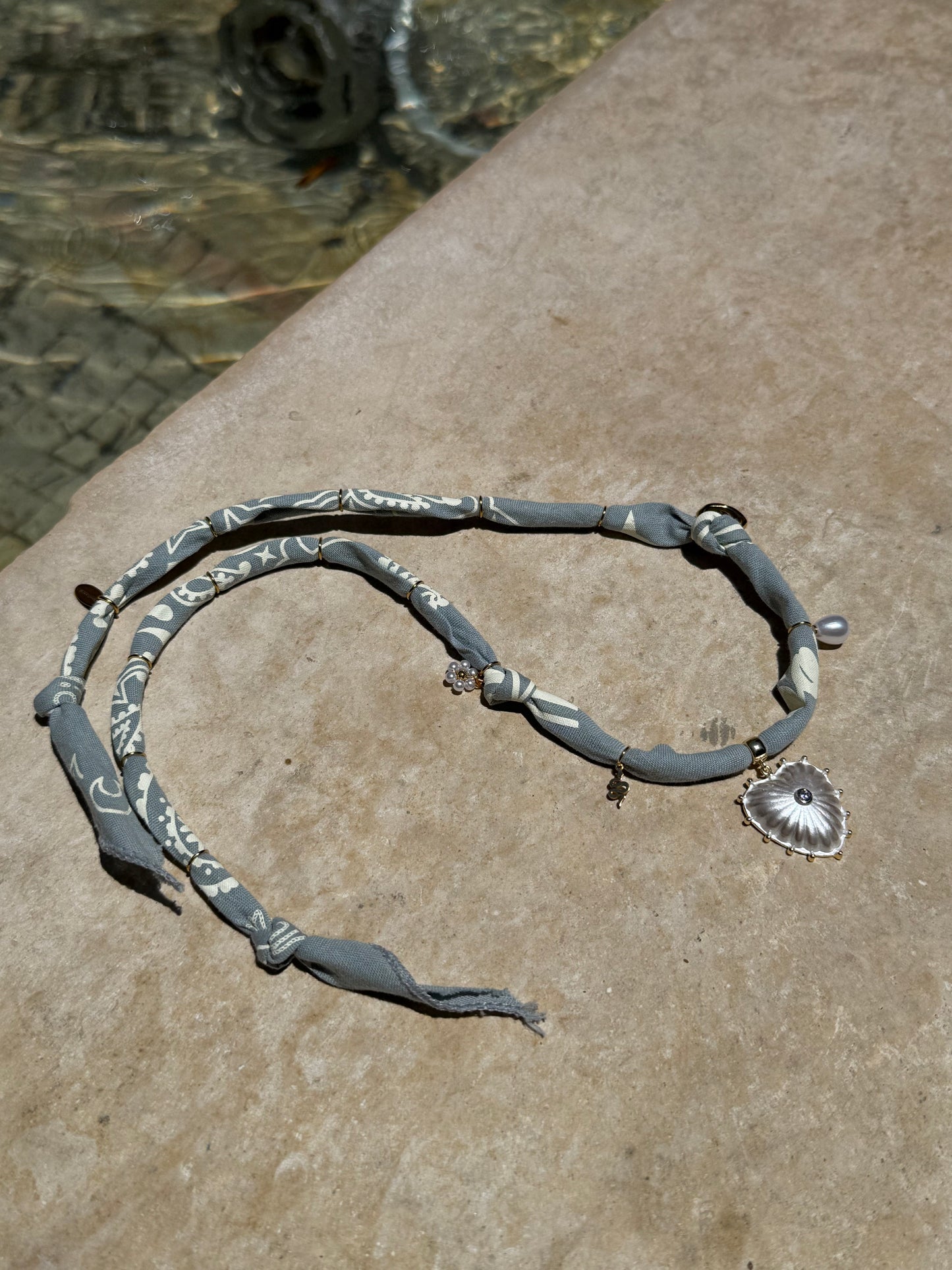 IVORY HEART // Grey Green Handmade Bandana Necklace