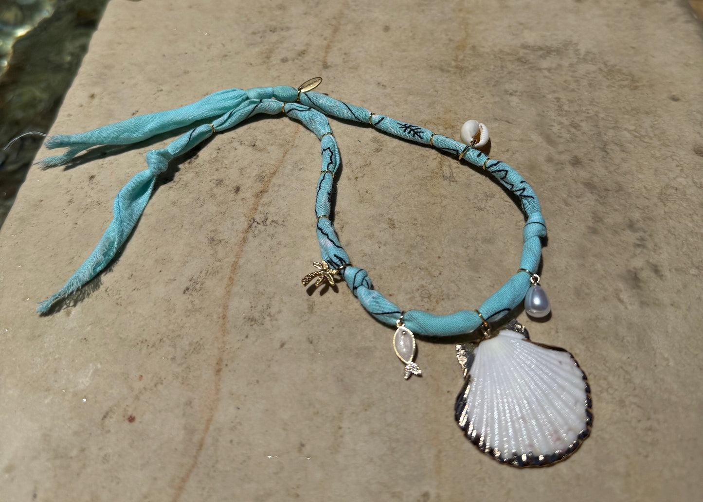 POISSON NACRE // Turquoise Blue Handmade Bandana Necklace