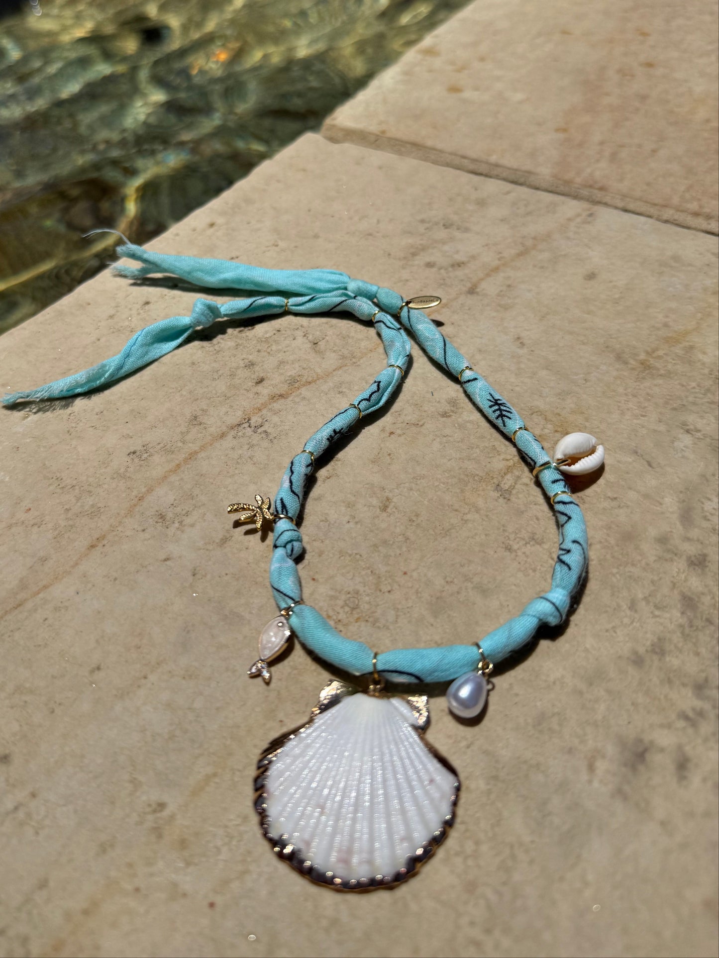 POISSON NACRE // Turquoise Blue Handmade Bandana Necklace