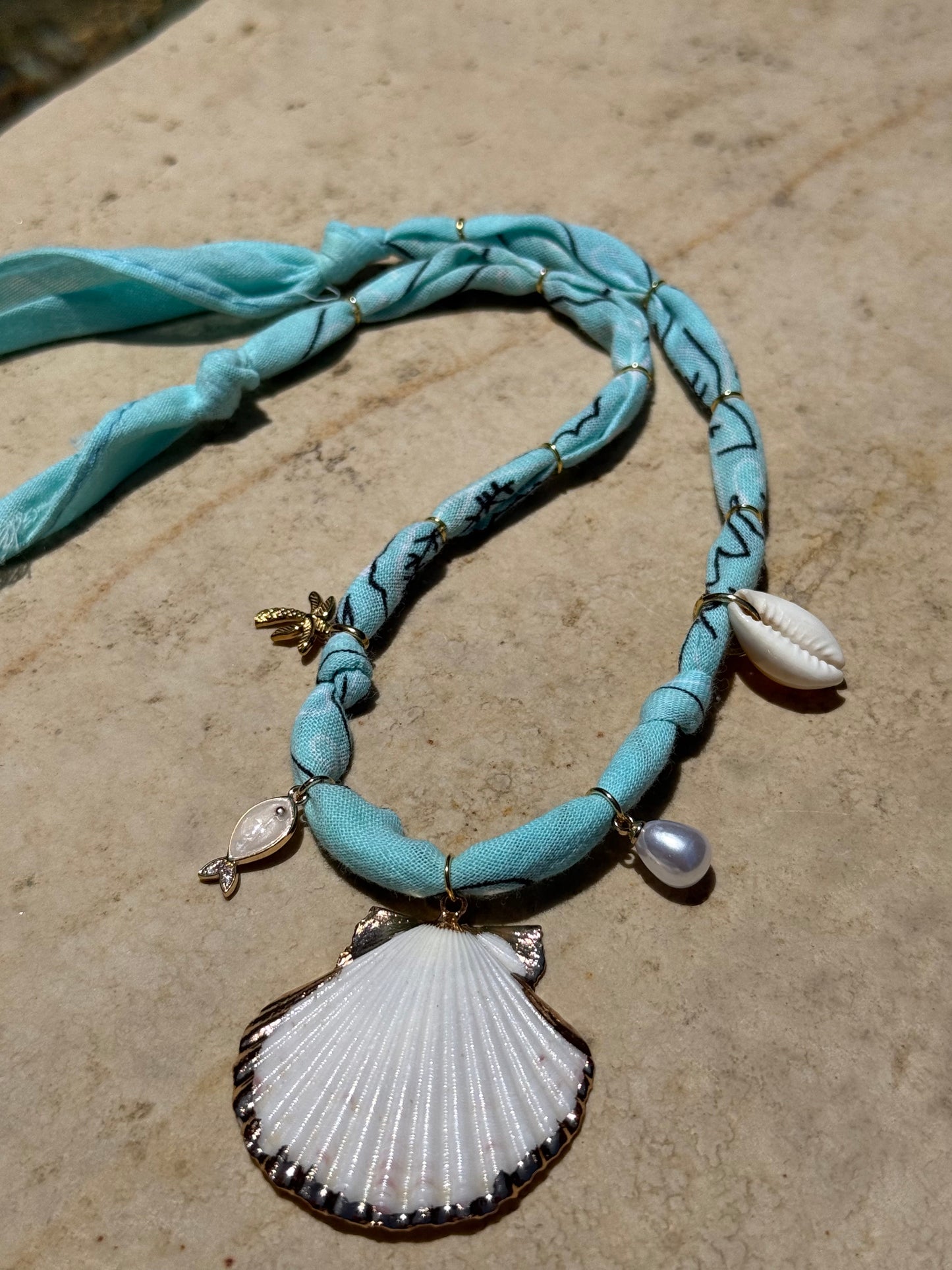POISSON NACRE // Turquoise Blue Handmade Bandana Necklace
