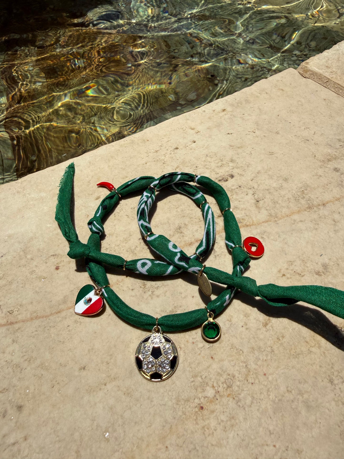 WORLD CUP MEXICO LOVE // Dark Green Handmade Bandana Necklace