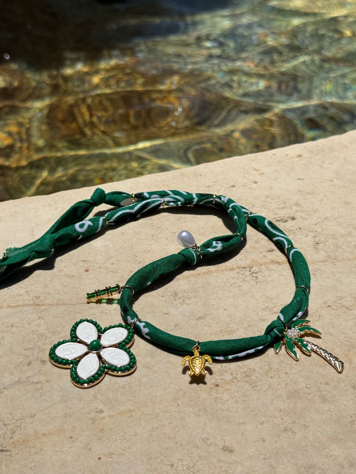 FRANGIPANI // Dark Green Handmade Bandana Necklace