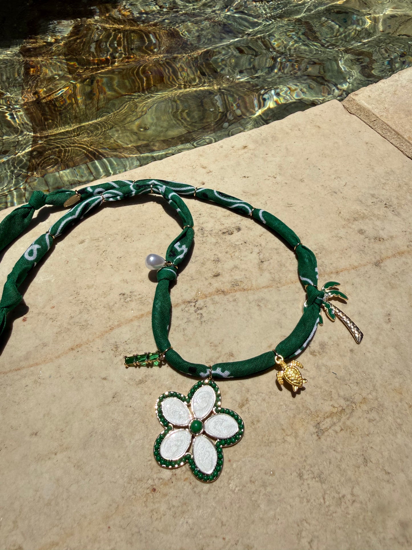 FRANGIPANI // Dark Green Handmade Bandana Necklace