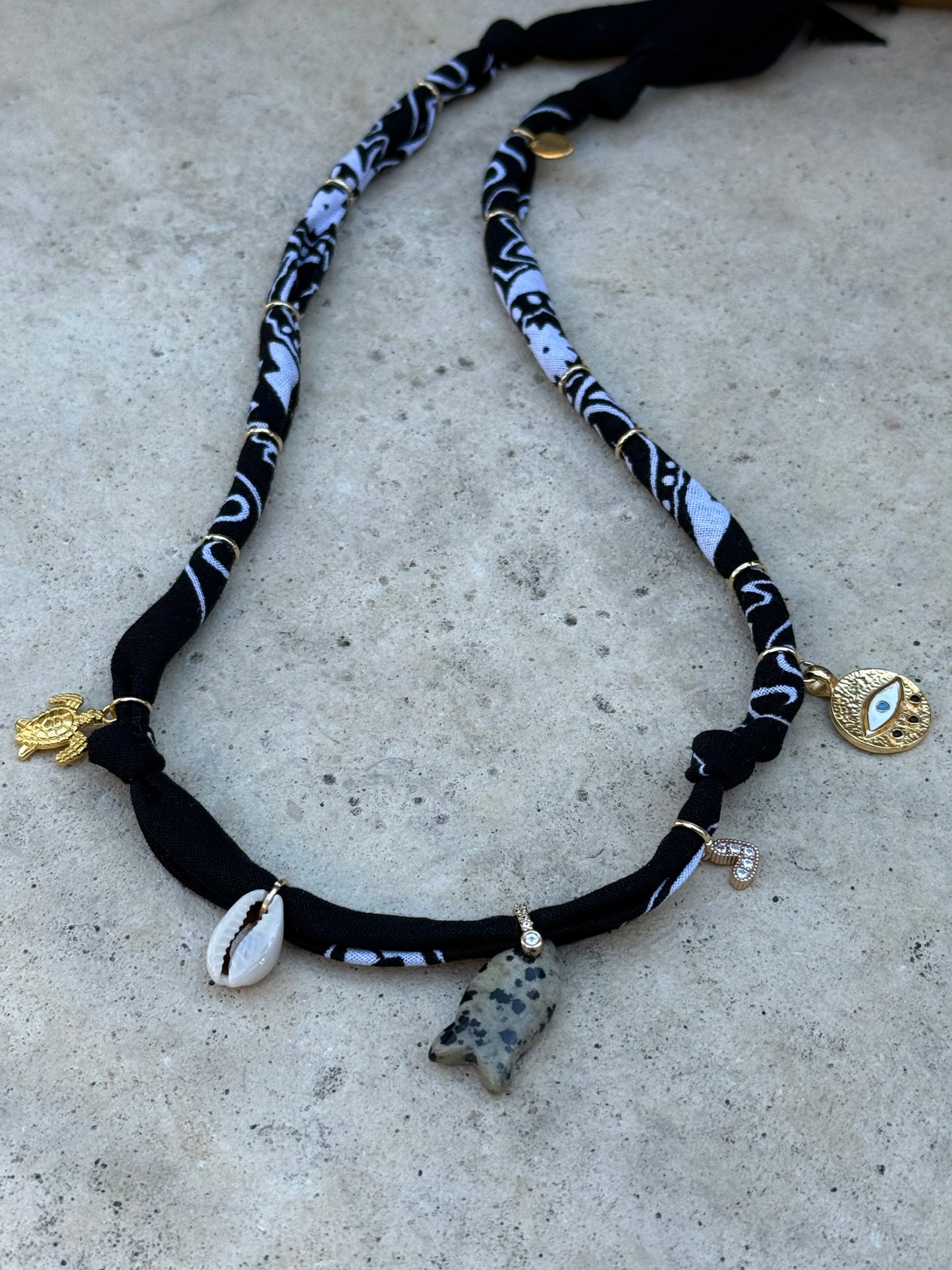FISH JASPER // Black Handmade Bandana Necklace